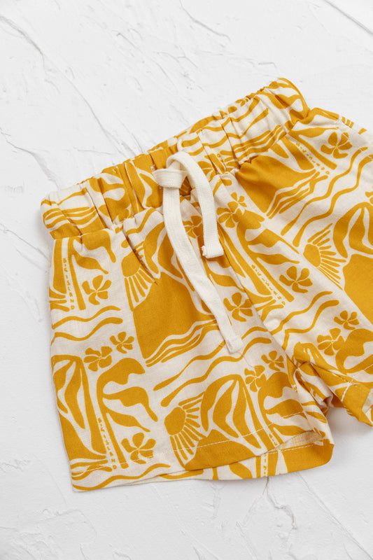 Cinnamon Baby Big Island Linen Shorts - Mustard