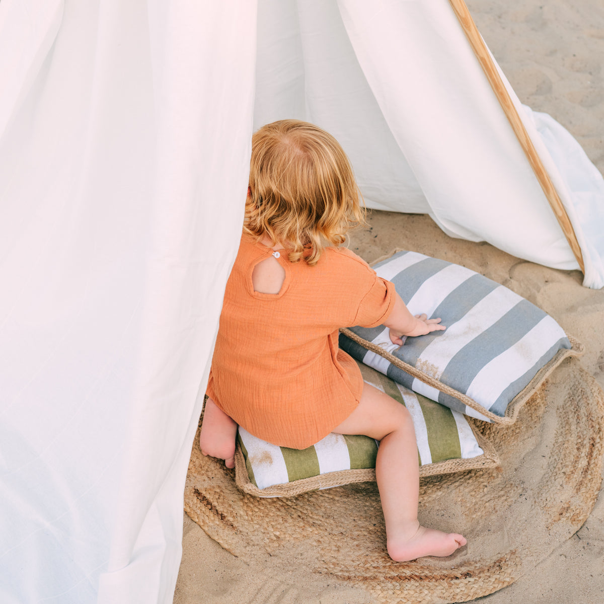Riley Bubble Hem Organic Cotton Romper in Burnt Orange