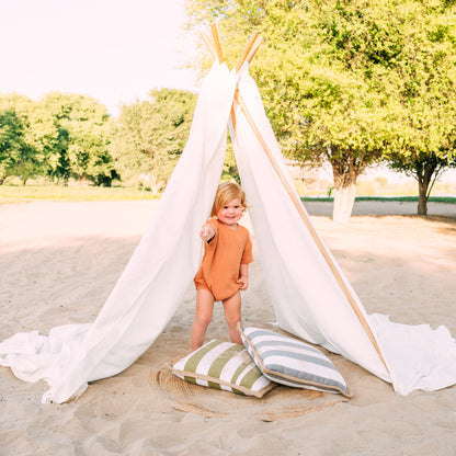 Riley Bubble Hem Organic Cotton Romper in Burnt Orange