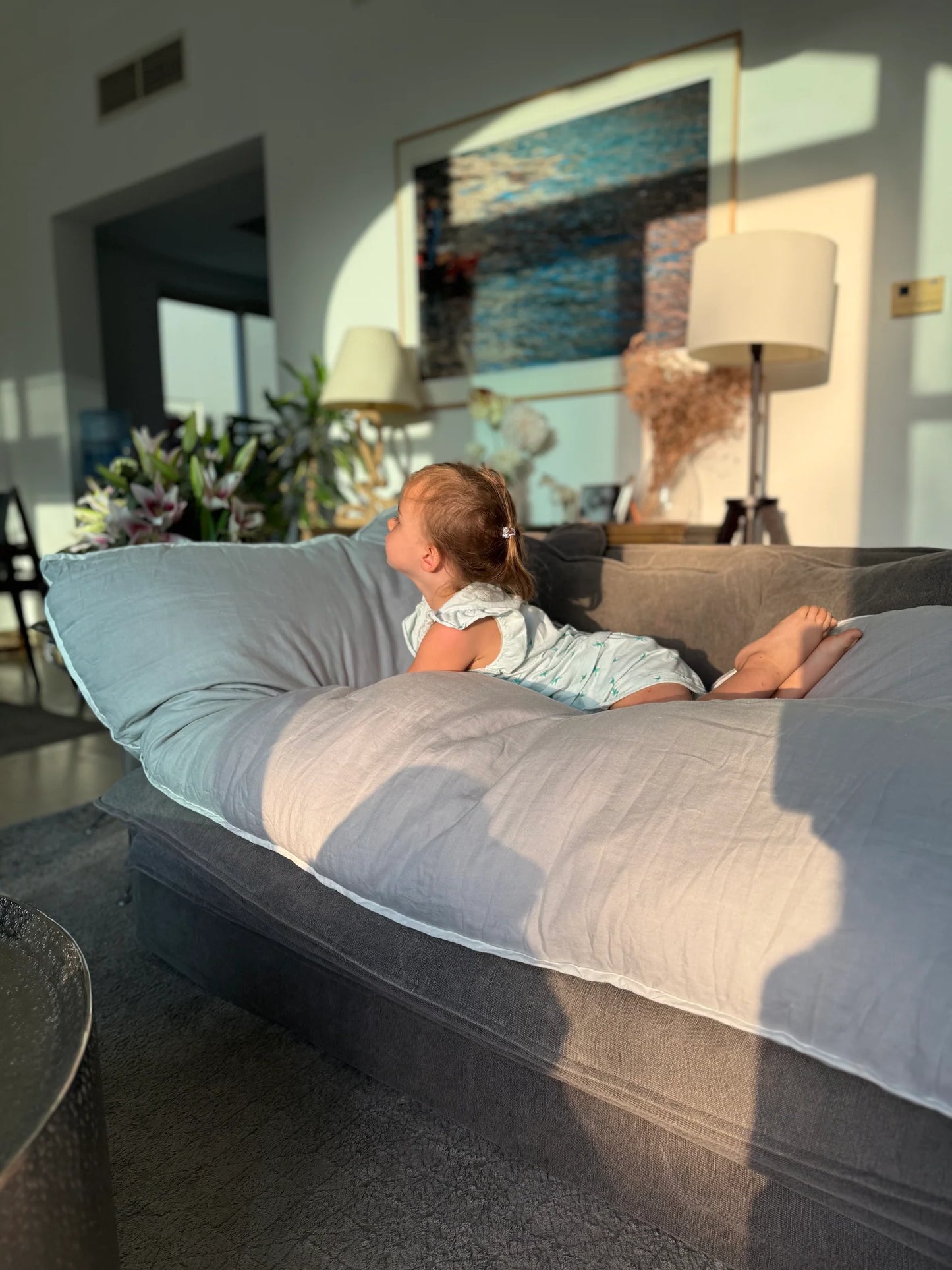 Never Far Home Harrison Small Linen Bed in Steel